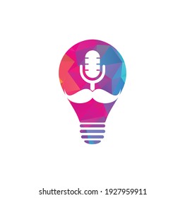 Fuerte plantilla de diseño del logotipo vectorial de la bombilla de podcast. Plantilla de diseño del logotipo del podcast de Gentleman. Icono del podcast Mustache.