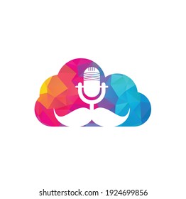 Strong podcast cloud vector logo design template. Gentleman podcast logo design template. Mustache podcast icon.