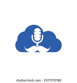 Strong podcast cloud vector logo design template. Gentleman podcast logo design template. Mustache podcast icon.