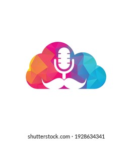 Strong podcast cloud vector logo design template. Gentleman podcast logo design template. Mustache podcast icon.