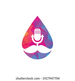 Strong podcast drop vector logo design template. Gentleman podcast logo design template. Mustache podcast icon.