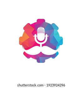 Fuerte plantilla de diseño de logotipo vectorial de equipo de podcast. Plantilla de diseño del logotipo del podcast de Gentleman. Icono del podcast Mustache.