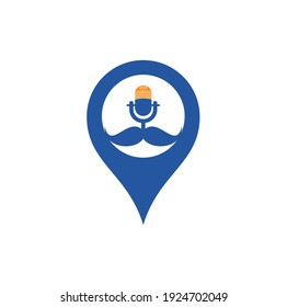 Strong podcast gps vector logo design template. Gentleman podcast logo design template. Mustache podcast icon.