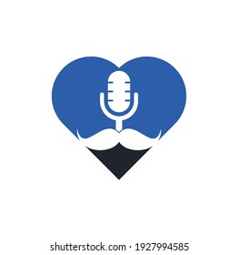 Strong podcast heart vector logo design template. Gentleman podcast logo design template. Mustache podcast icon.