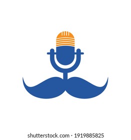 Fuerte plantilla de diseño de logotipo vectorial de podcast. Plantilla de diseño del logotipo del podcast de Gentleman. Icono del podcast Mustache.