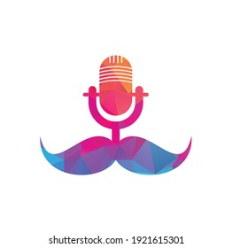 Strong podcast vector logo design template. Gentleman podcast logo design template. Mustache podcast icon.