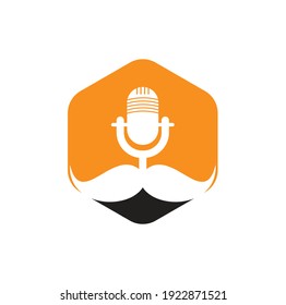 Strong podcast vector logo design template. Gentleman podcast logo design template. Mustache podcast icon.