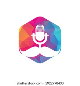Strong podcast vector logo design template. Gentleman podcast logo design template. Mustache podcast icon.