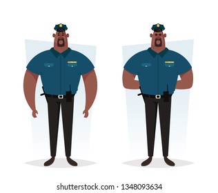 Strong Police Officer. Cartoon Style. Vector Illustration