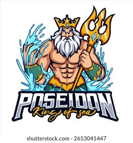 Strong Poseidon Cartoon with Trident