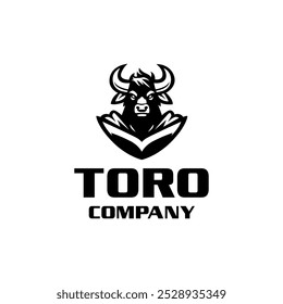 Cabeça forte e poderosa do toro do touro preto com chifres.Gado Angus Buffalo Taurus Logo design