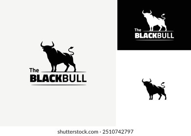 Forte e poderoso touro de gado preto Angus Buffalo Taurus Silhueta Logo design