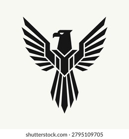 Strong and powerful eagle logo with geometric wings, suitable for security firms, aviation companies, and sports team branding.