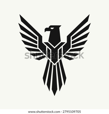 Strong and powerful eagle logo with geometric wings, suitable for security firms, aviation companies, and sports team branding.