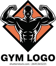 A strong and powerful gym logo featuring a muscular man flexing his biceps within a bold diamond shape.  Perfect for fitness centers, bodybuilding studios, or personal trainers.