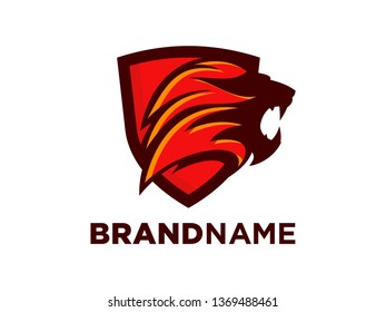 Strong and powerful logo design lion head in shield