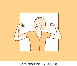 Strong powerful  woman. Hand drawn style vector design illustrations.