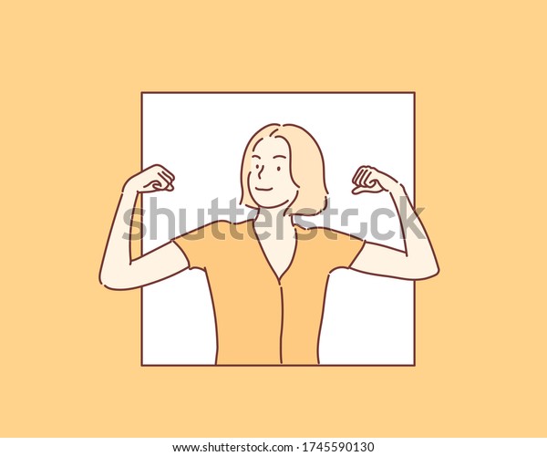 「強い力を持つ女性。 手描きのスタイルのベクター画像デザインイラスト。」のベクター画像素材(ロイヤリティフリー) 1745590130 ...