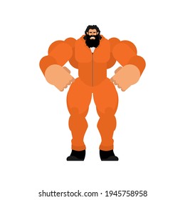 Strong prisoner in orange jumpsuit. Big and scary convict. vector illustration