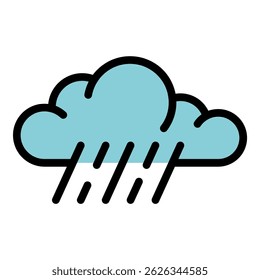 Ícone de nuvem de chuva forte. Contorno forte chuva vetor nuvem ícone cor plano isolado