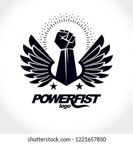 Strong raised arm of athletic man vector illustration. Martial arts championship abstract symbol.