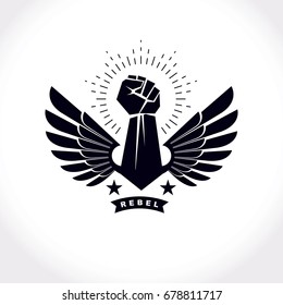 Strong raised arm of athletic man vector illustration. Martial arts championship abstract symbol.