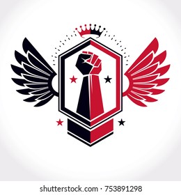 Starker Hocharm des athletischen Menschen, Vektorgrafik. Abstraktes Symbol für die Meisterschaft der Kampfkünste.