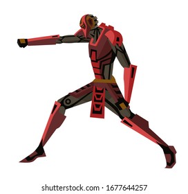 strong red cyborg robot warrior