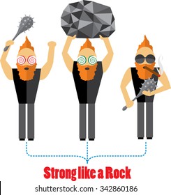 a strong red-haired man with a mace and a large stone