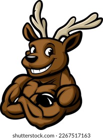 Strong reindeer cartoon mascot character