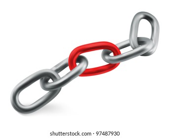 Strong reliability concept: steel chain with red fence