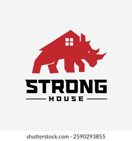 Strong Rhino House Logo Design Power Building