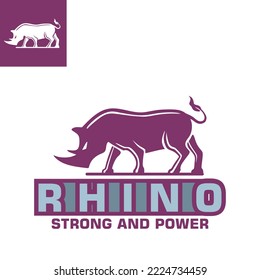 strong rhino logo, silhouette of red purple animal walking vector illustrations