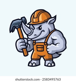 Strong Rhino Worker Mascot Illustration