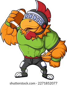 the strong rooster mascot of American football complete with player clothe of illustration