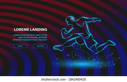 Strong runner. Linear silhouette of a running athlete. Vector Sport Background for Landing Page Template.