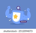 strong security protection concept. strong password. safety and privacy protection technology. premium antivirus. muscular shield illustration. flat style design. element