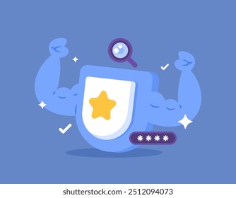 strong security protection concept. strong password. safety and privacy protection technology. premium antivirus. muscular shield illustration. flat style design. element