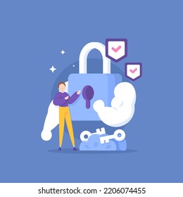 strong security and protection system. guard or protector. customer data protection services. a user feels safe and trusts with a padlock. concept illustration design. graphic elements