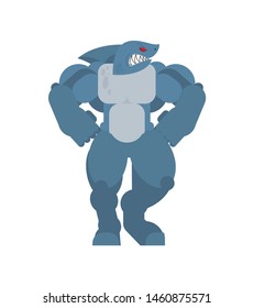 Strong Shark. Powerful Large predatory sea fish. Water predator bodybuilder 