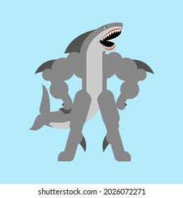 Strong shark. Powerful marine predator. Fish Strongman