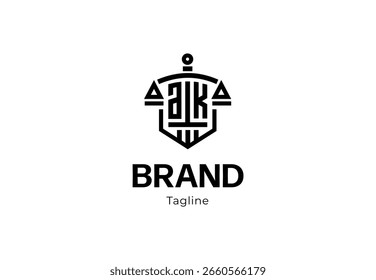 Logotipo de escudo fuerte con letras abstractas A, I y K, que simbolizan la protección