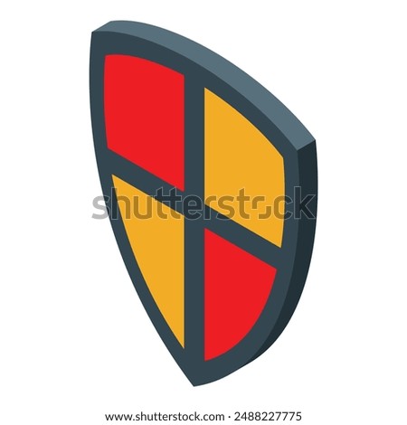 Strong shield split into red and yellow quarters is standing up, providing safety and security