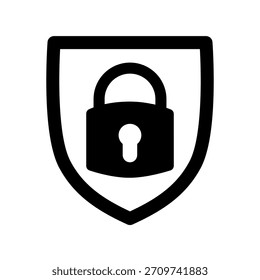Fuerte ilustración de bloqueo de escudo que transporta un control de acceso confiable y una protección de privacidad estable. Ideal para íconos de ciberseguridad, pantallas de Inicio de sesión seguras e interfaz de usuario del App.