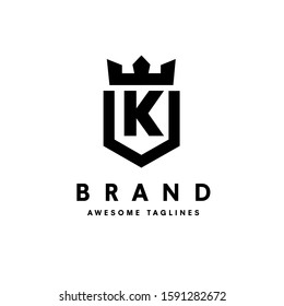 strong and simple initial letter k with king crown design vector illustration