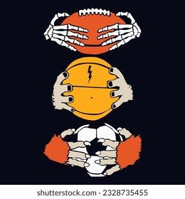 A strong skull hands holding soccer football balld  Sports graphic
