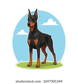 Strong and sleek Doberman vector in semi-realistic style. Great for professional branding, logo design, or police dog concepts.