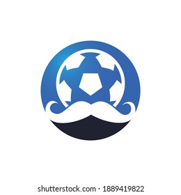 Strong soccer vector logo design. Moustache and soccer ball vector icon design.	