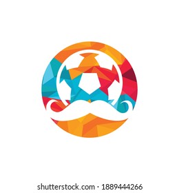 Strong soccer vector logo design. Moustache and soccer ball vector icon design.	