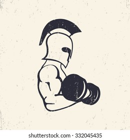 strong spartan athlete with dumbbell, vector illustration